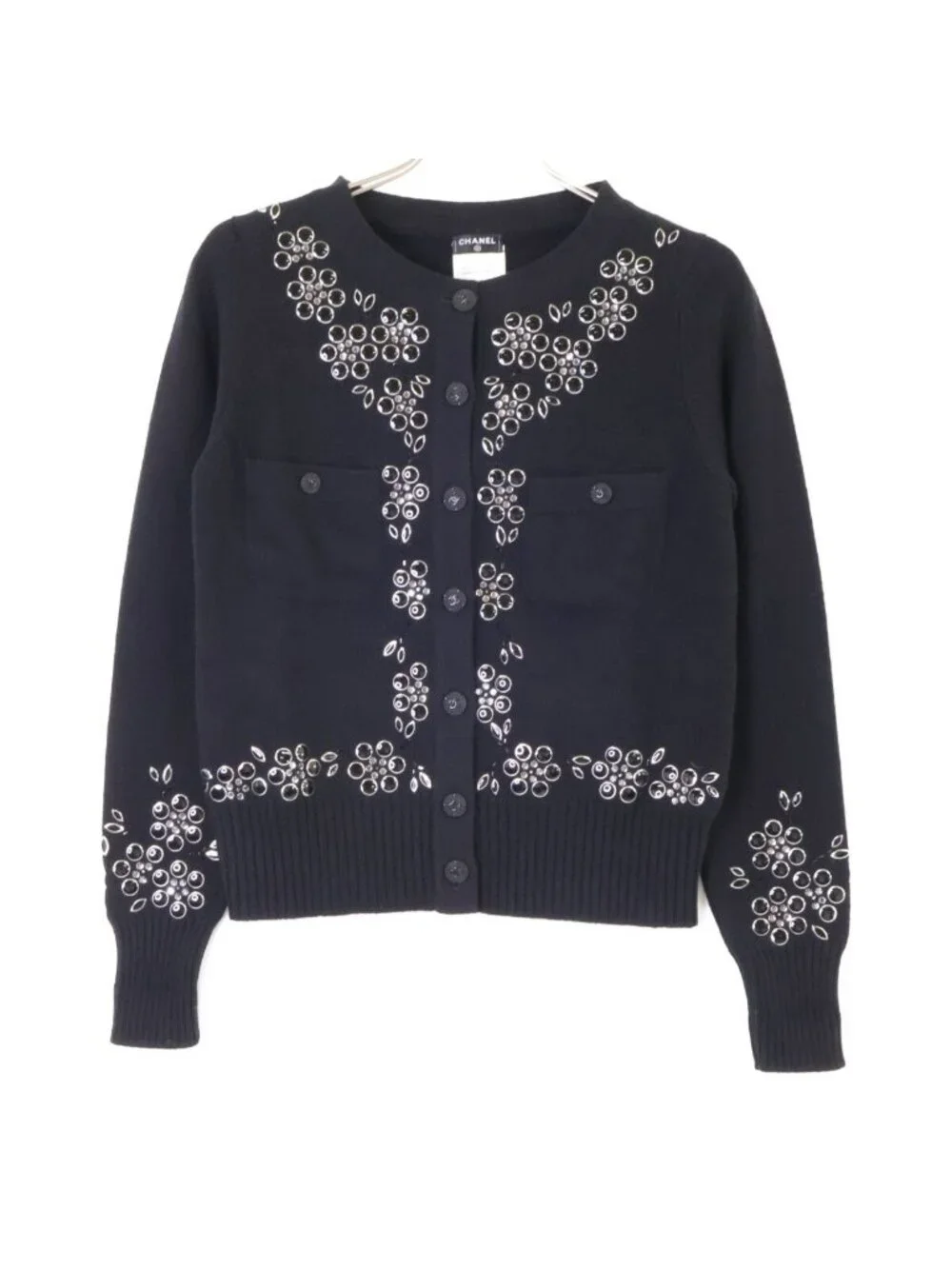 Chanel Visual Decoration CC Button Cashmere Knit Cardigan 36
